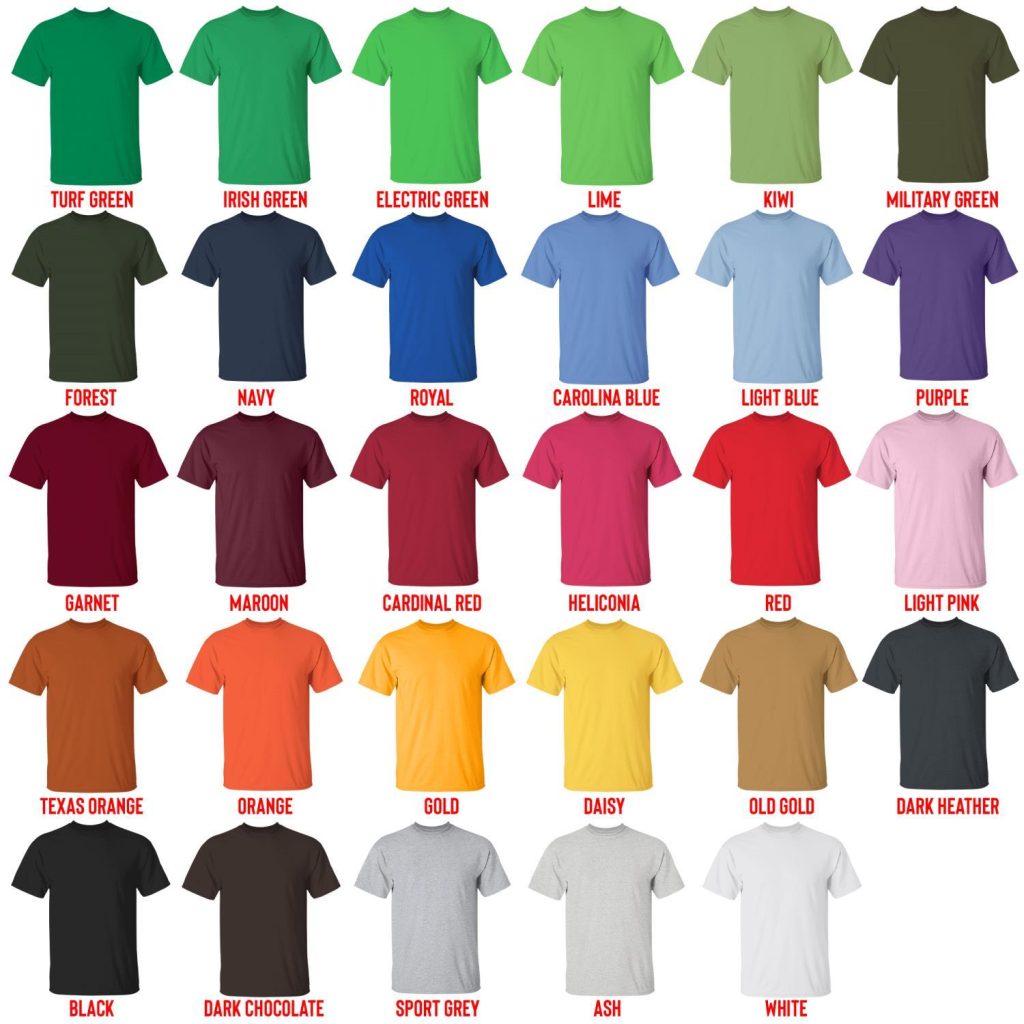 t shirt color chart - King of the Hill Store